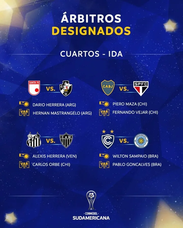 La Conmebol designó a los árbitros para la ida de los cuartos de la Libertadores y Sudamericana